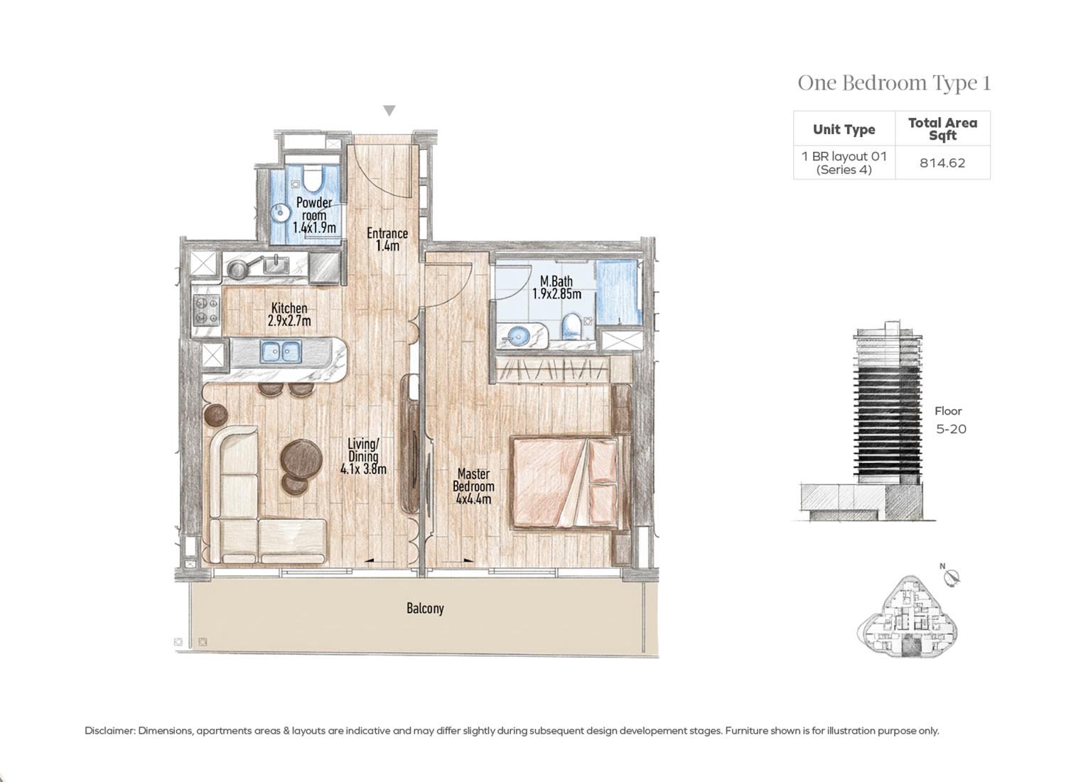 Flow25 Reem Island 1 bedroom floor plan layout