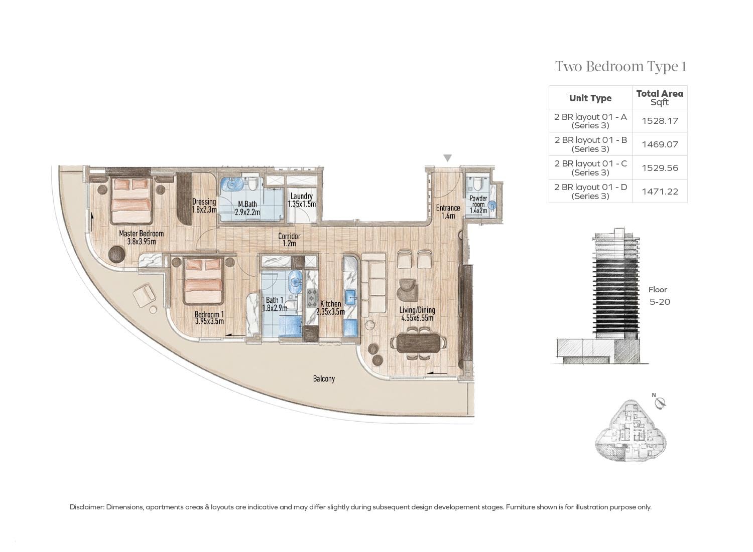 Flow25 Reem Island 2 bedroom floor plan layout