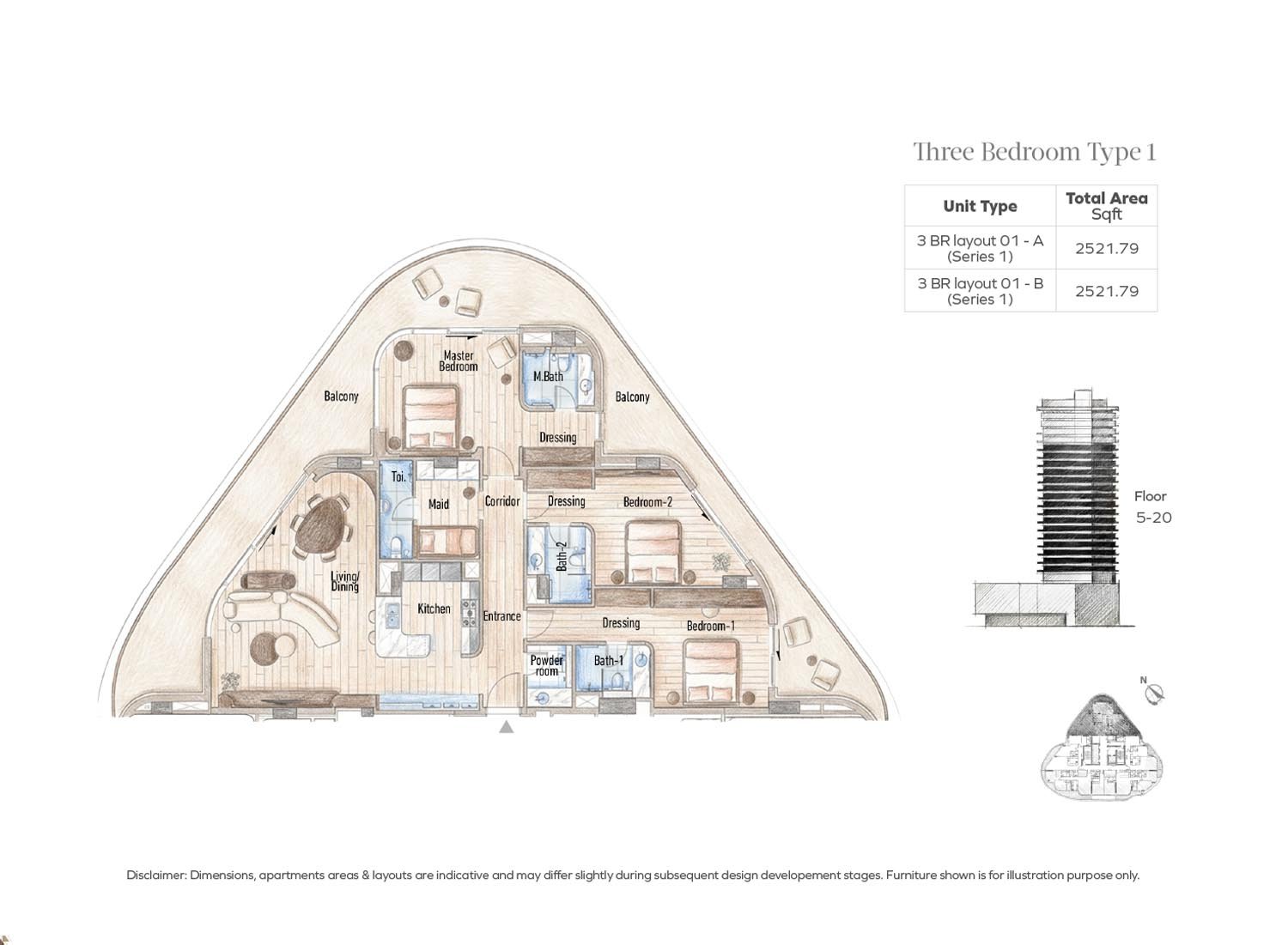 Flow25 Reem Island 3 bedroom floor plan layout