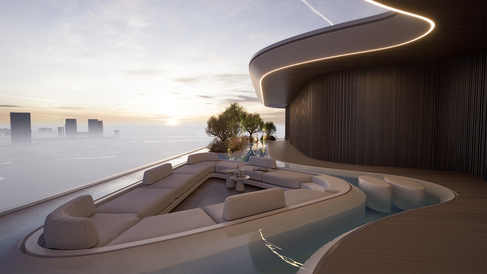 Flow25 Reem Island rooftop sky lounge with sea view seating