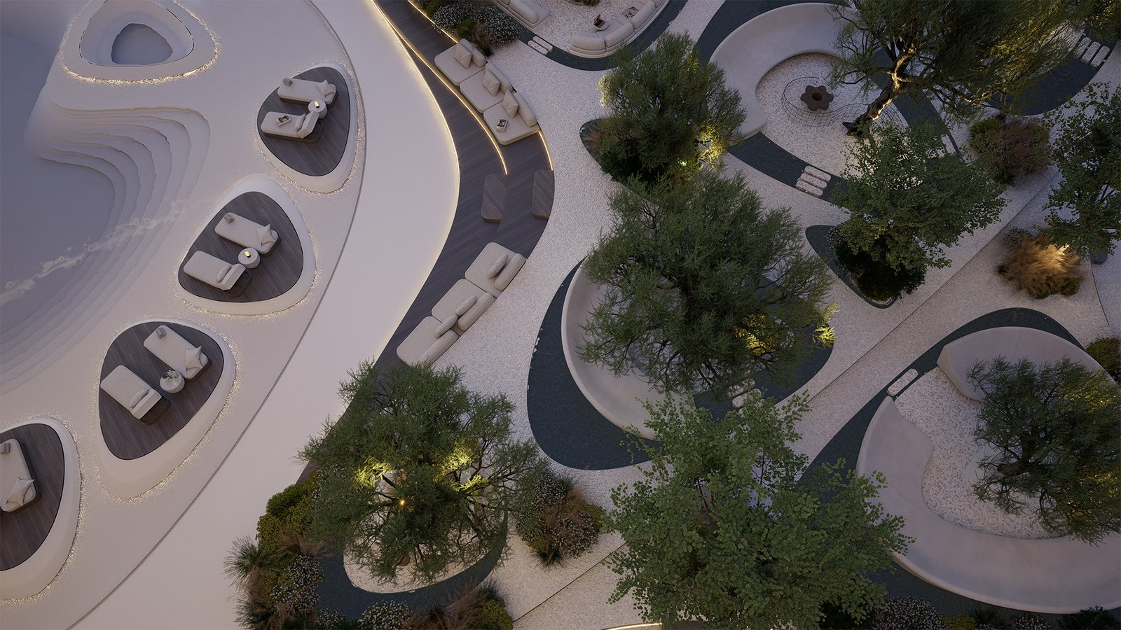 Biophilic landscaped podium design at Flow25 Abu Dhabi with greenery